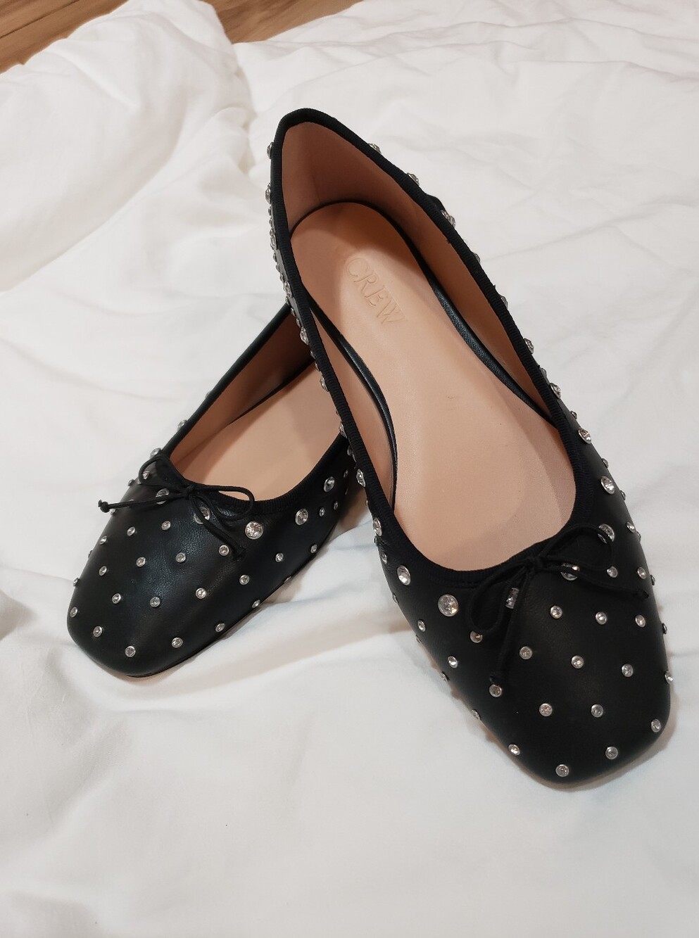 J.crew Quinn Square Toe Leather Ballet Flats Studded Crystal Embellishment 9